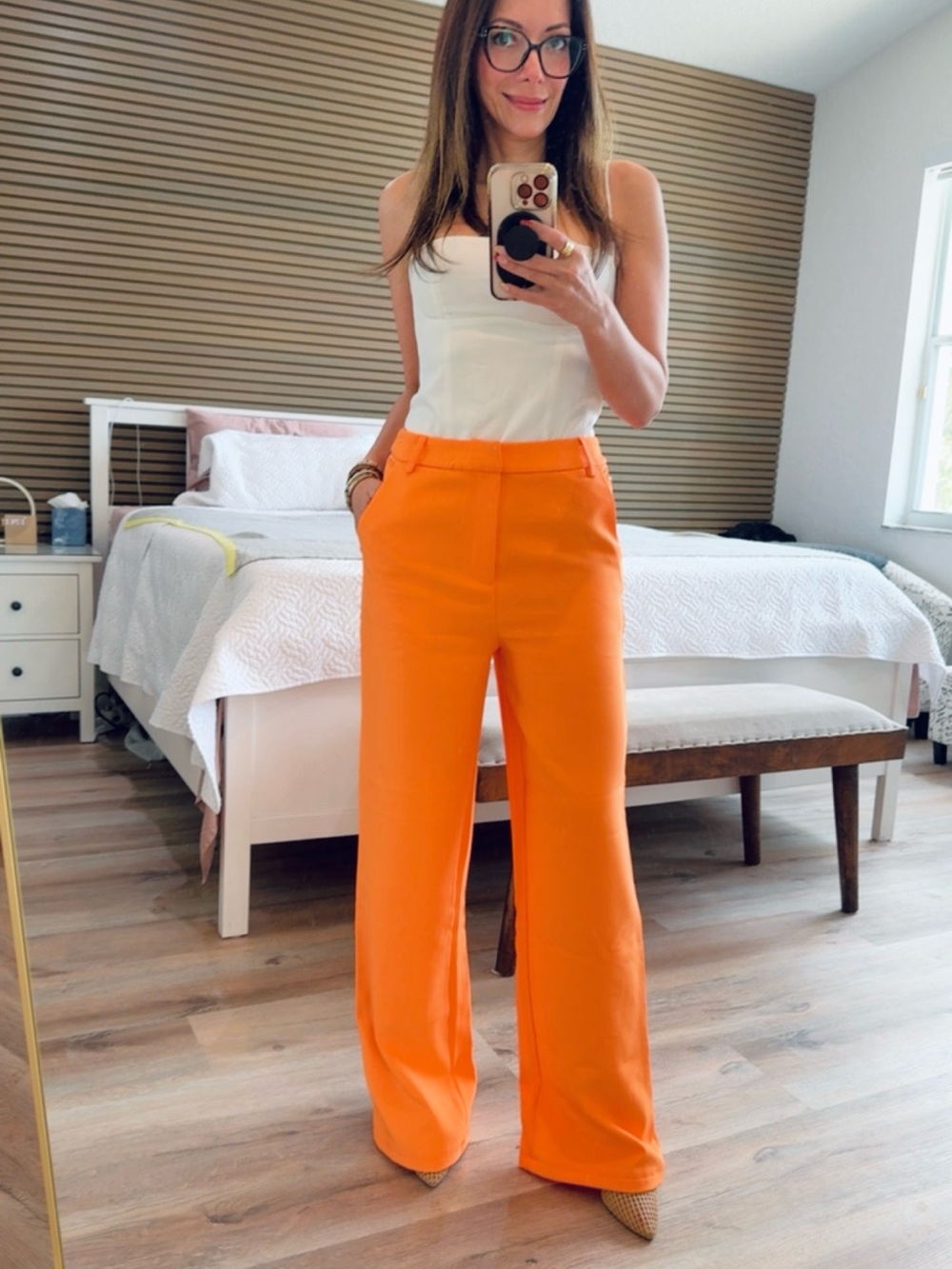 Boohoo Orange Wide-Leg High-Waist Trousers